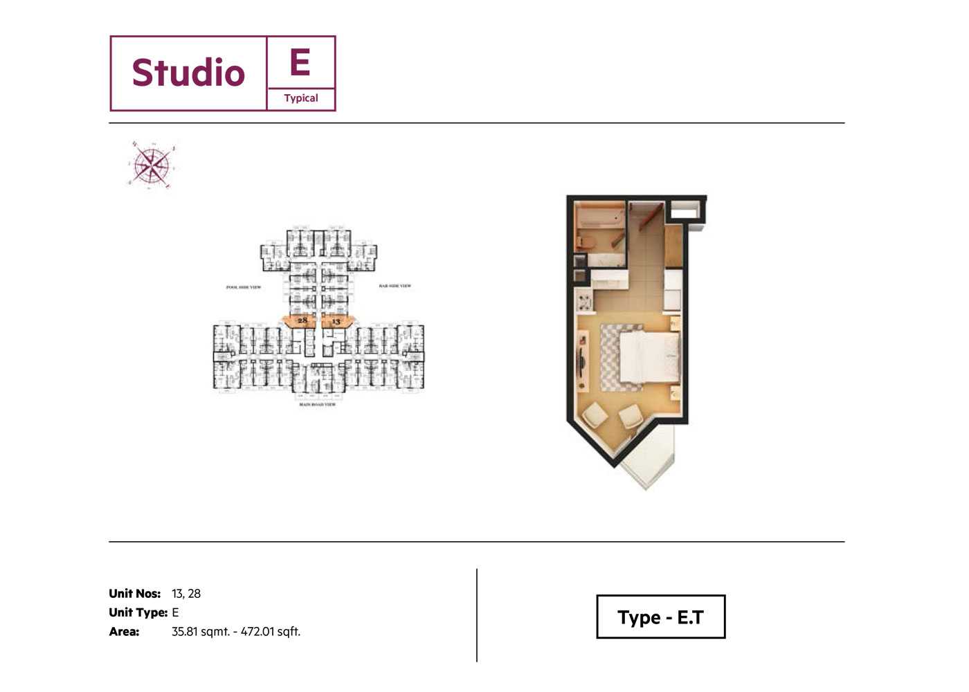 Studio,Type E, Size 472.01 Sq.ft